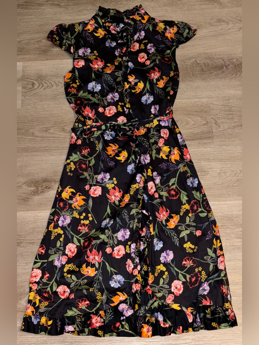 Who What Wear Black Floral Ruffle Midi Dress - Picture 5 of 5